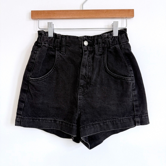 Topshop Pants - Topshop High Waisted Paperbag Black Denim Shorts Womens US 2 Cotton